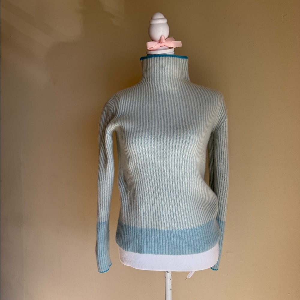 Kinross Blue and Cream Cowl Neck Sweater
